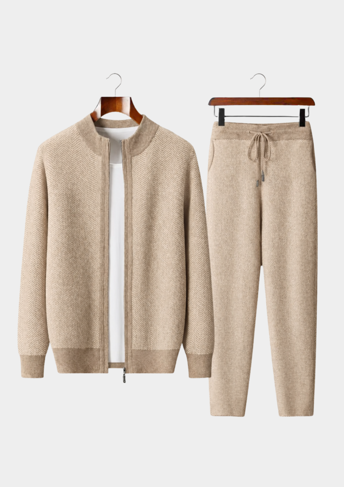 Herren Set mit Strickjacke mit Fischgrätmuster und Hose – Ansicht 17