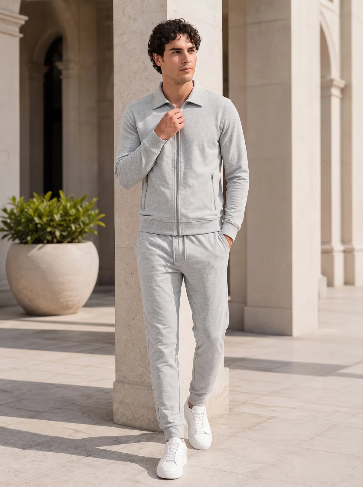 Herren Set mit Sweatjacke mit Kragen und Jogginghose – Ansicht 4