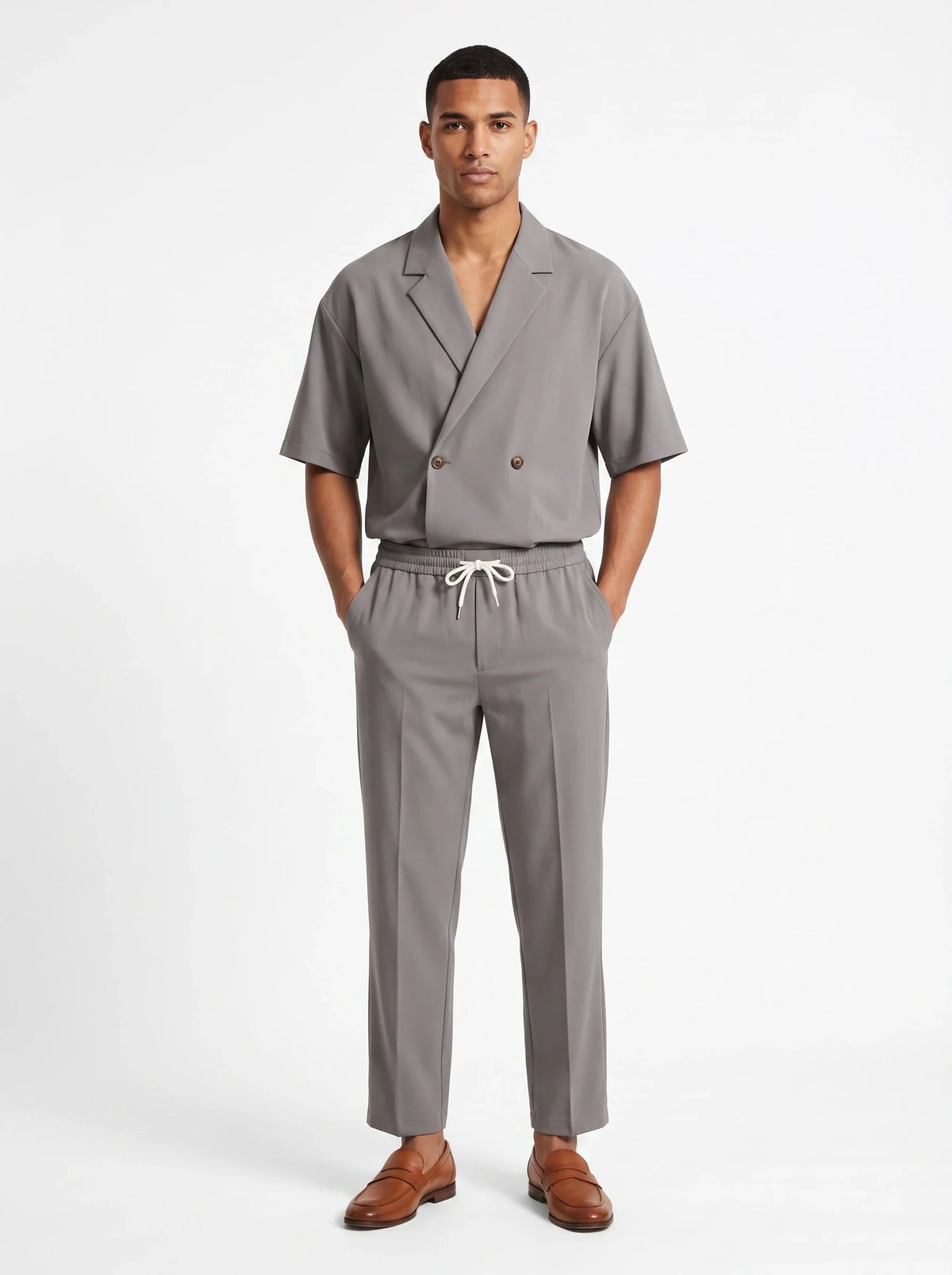 Herren Set mit Zweireihigem Revershemd und Hose mit Bügelfalte – Ansicht 7