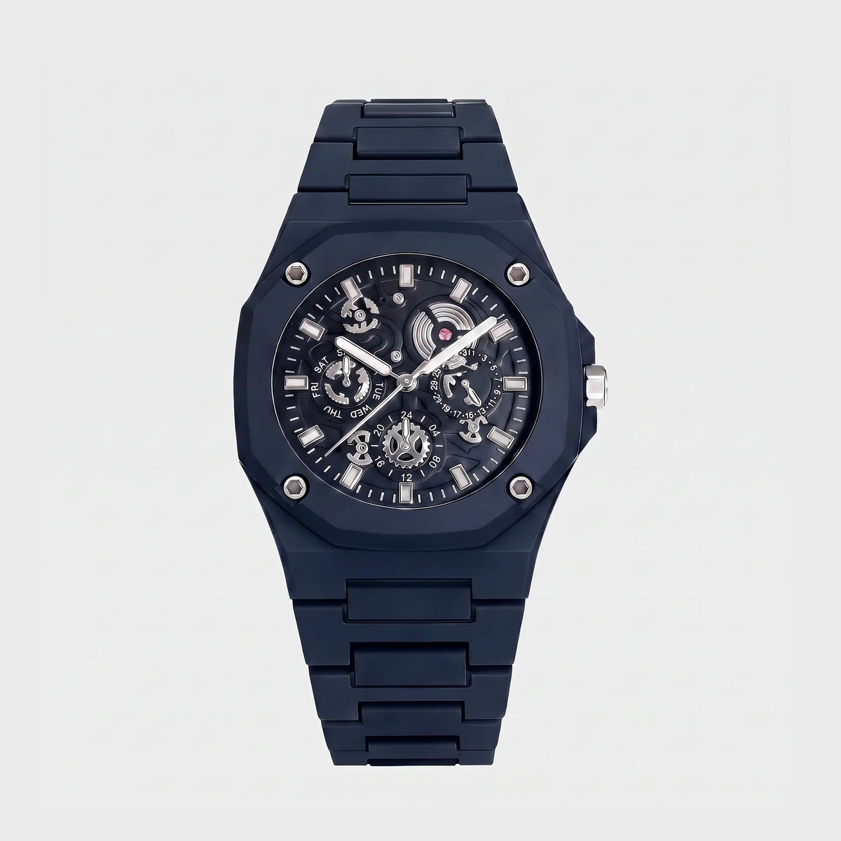 Herren Skelettuhr mit Achteckigem Gehäuse am Gliederarmband – Ansicht 11