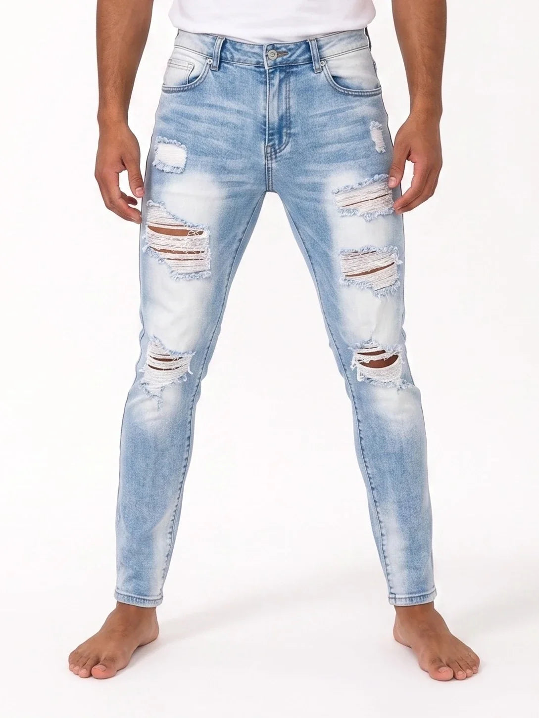 Herren Skinny Jeans mit Abriebstellen und Rissen – Ansicht 2
