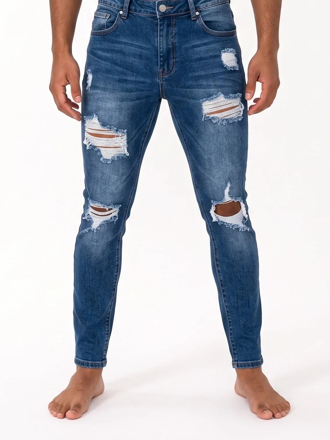 Herren Skinny Jeans mit Abriebstellen und Rissen – Ansicht 8