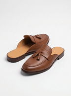 Herren Slipper Mules mit Quasten, Braun – Vorderansicht