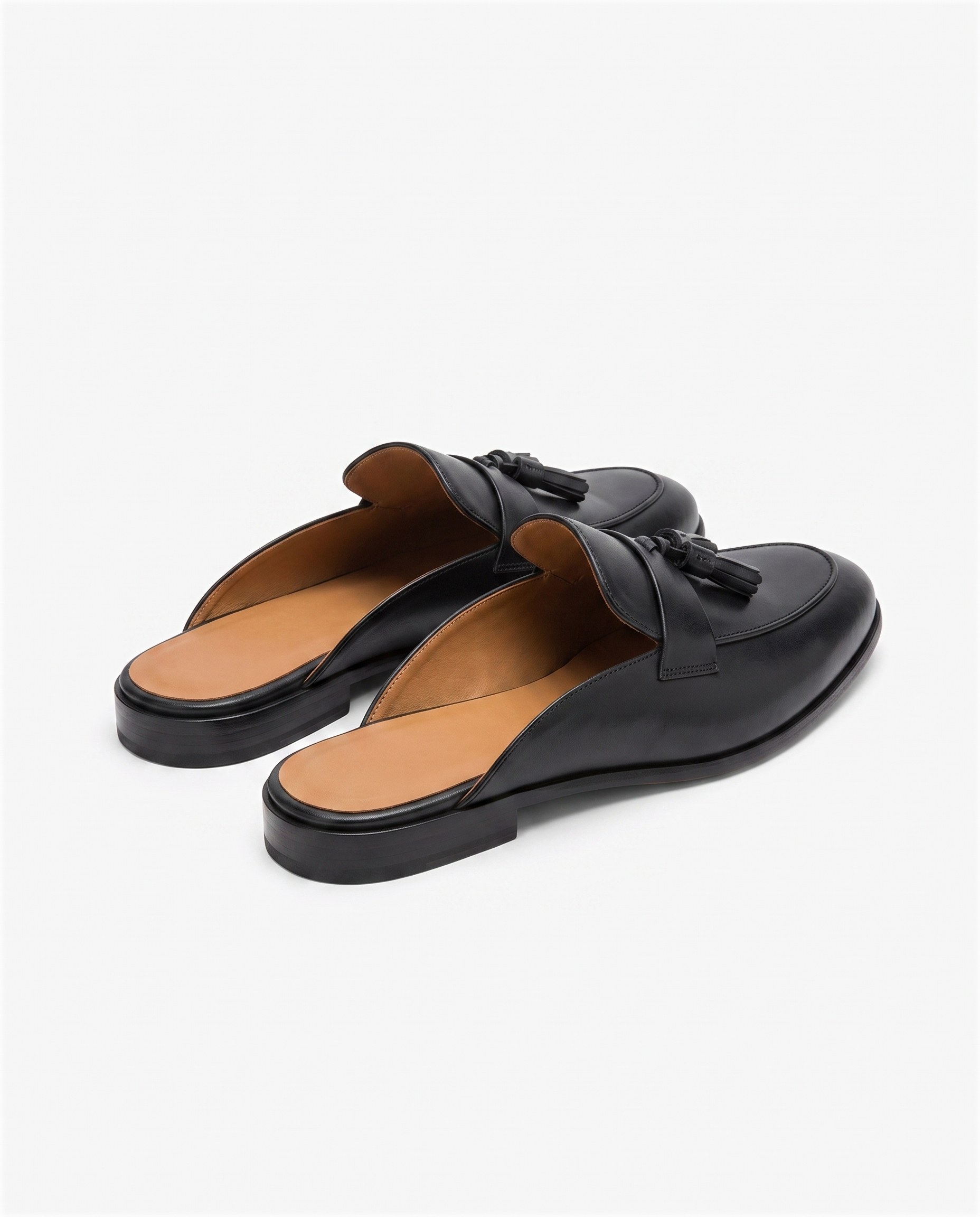 Herren Slipper Mules mit Quasten, Schwarz – Rückansicht
