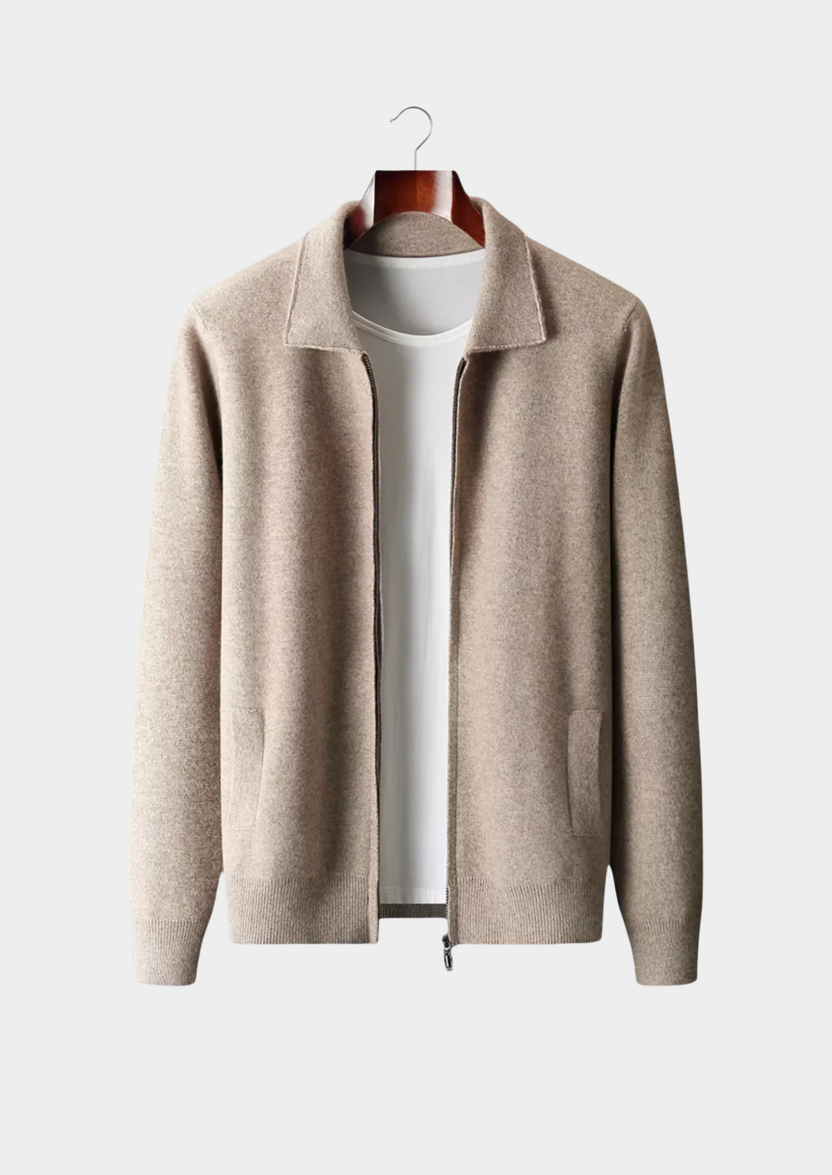 Herren Strickjacke mit Hemdkragen und Durchgehendem Reißverschluss
