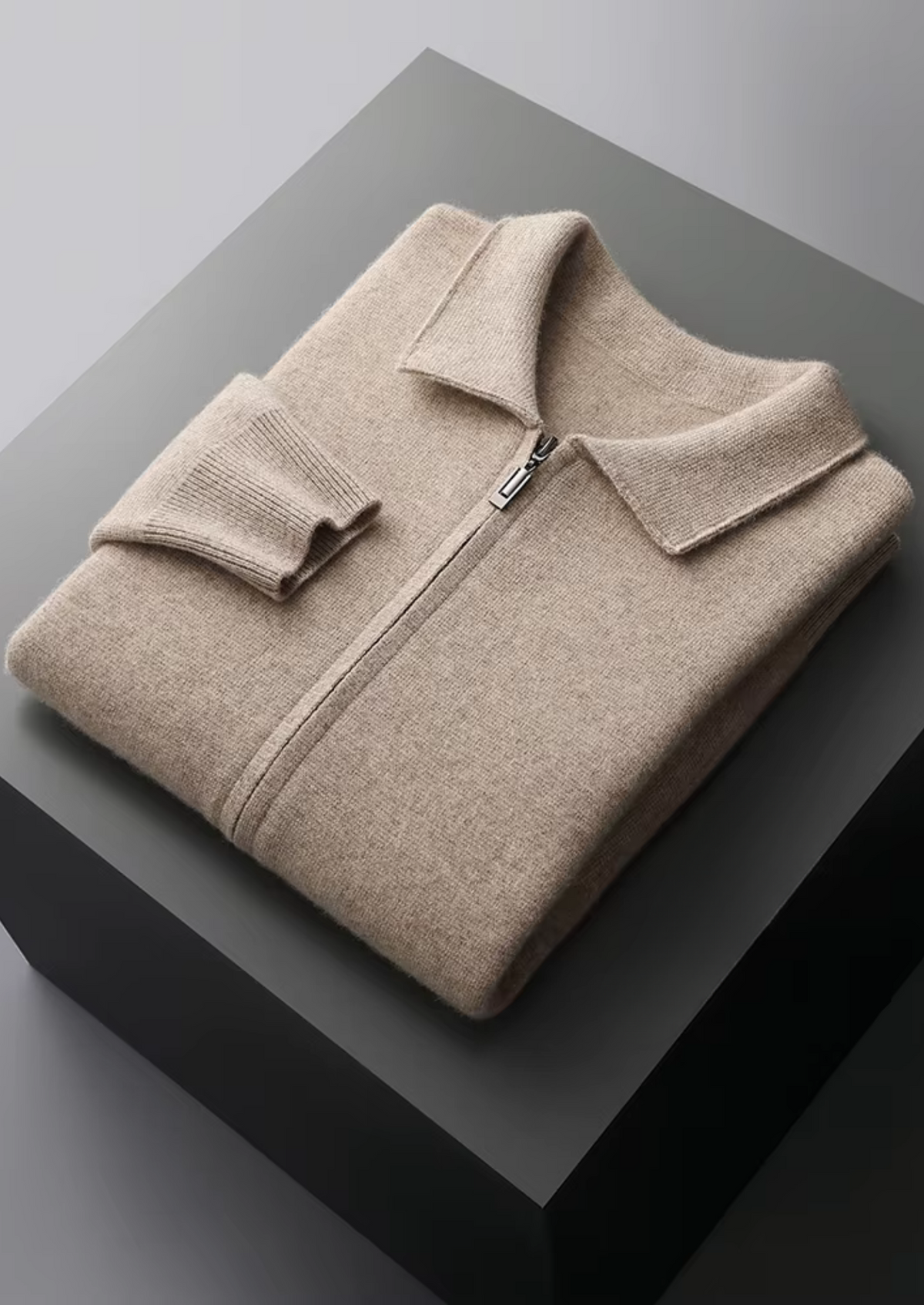 Herren Strickjacke mit Hemdkragen und Durchgehendem Reißverschluss – Ansicht 3