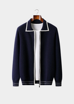 Herren Strickjacke mit Hemdkragen und Kontrastpaspel