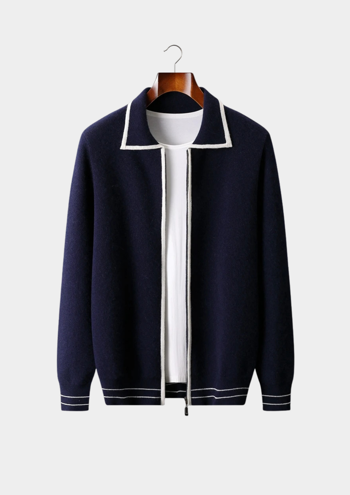 Herren Strickjacke mit Hemdkragen und Kontrastpaspel