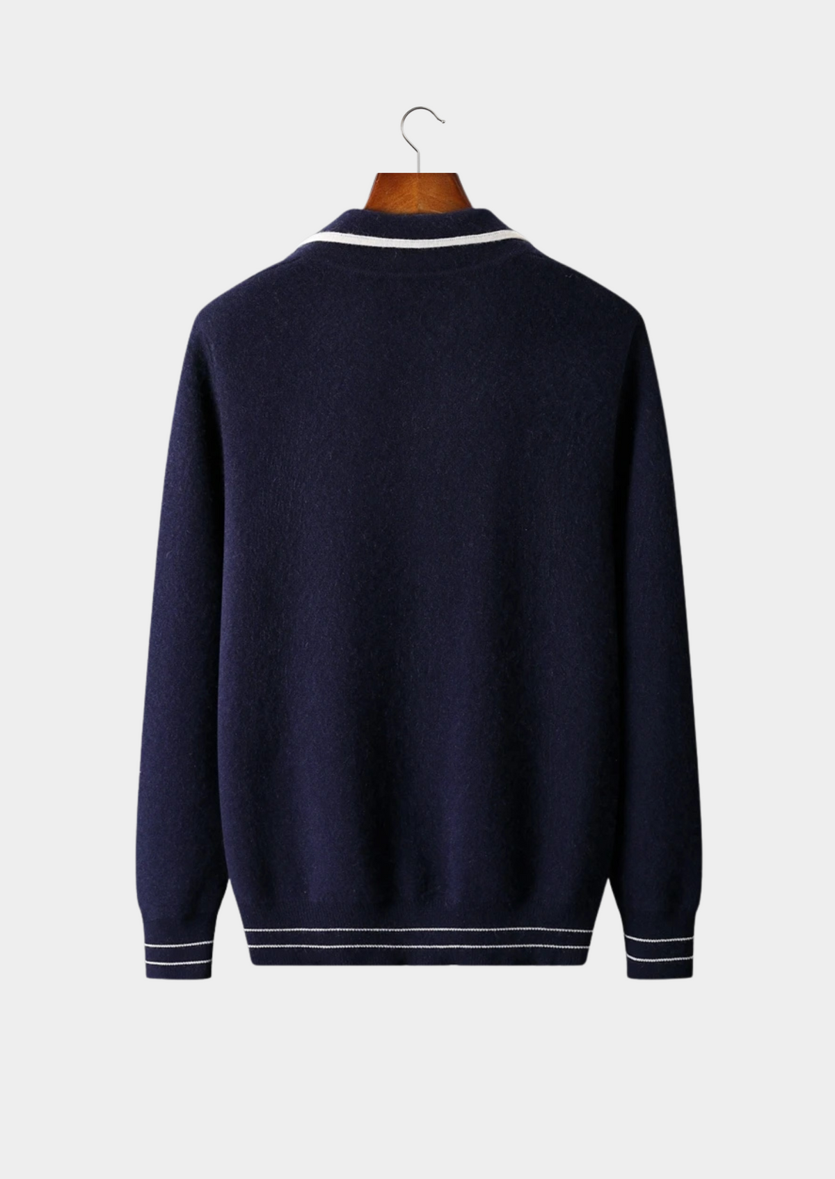 Herren Strickjacke mit Hemdkragen und Kontrastpaspel – Ansicht 2
