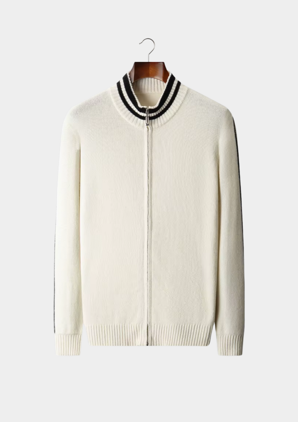 Herren Strickjacke mit Reißverschluss und Gestreiftem Kragen