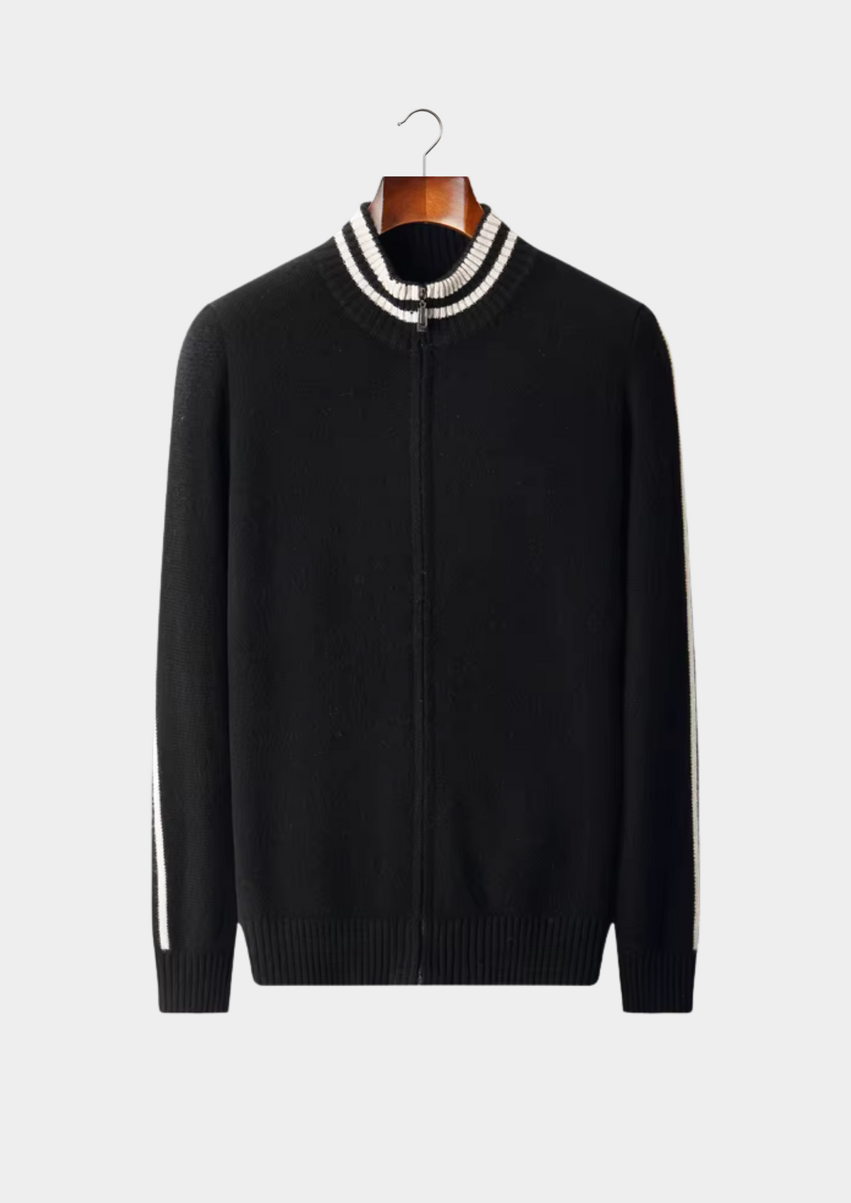 Herren Strickjacke mit Reißverschluss und Gestreiftem Kragen – Ansicht 7