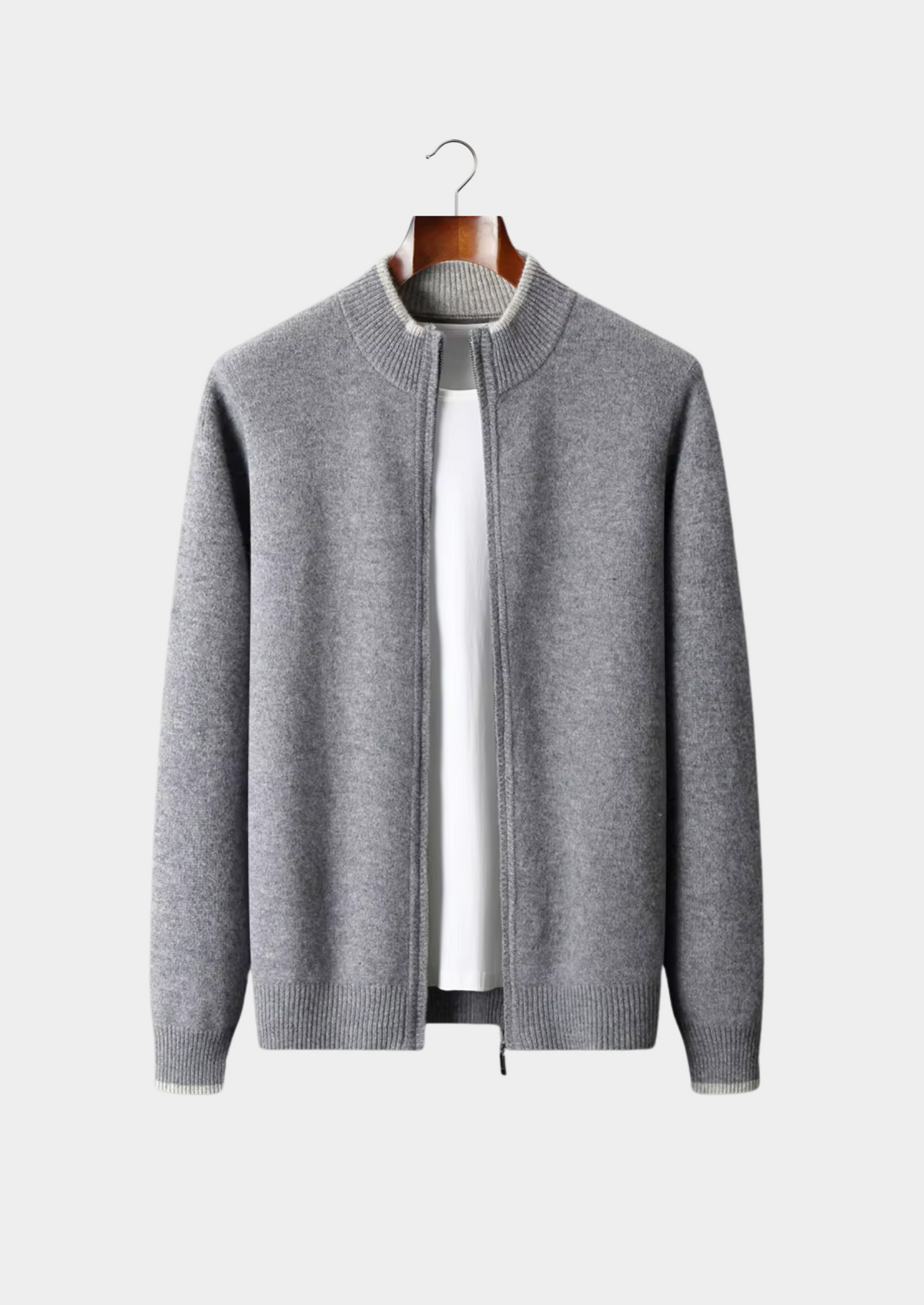 Herren Strickjacke mit Reißverschluss und Kontrastfarbenem Kragen