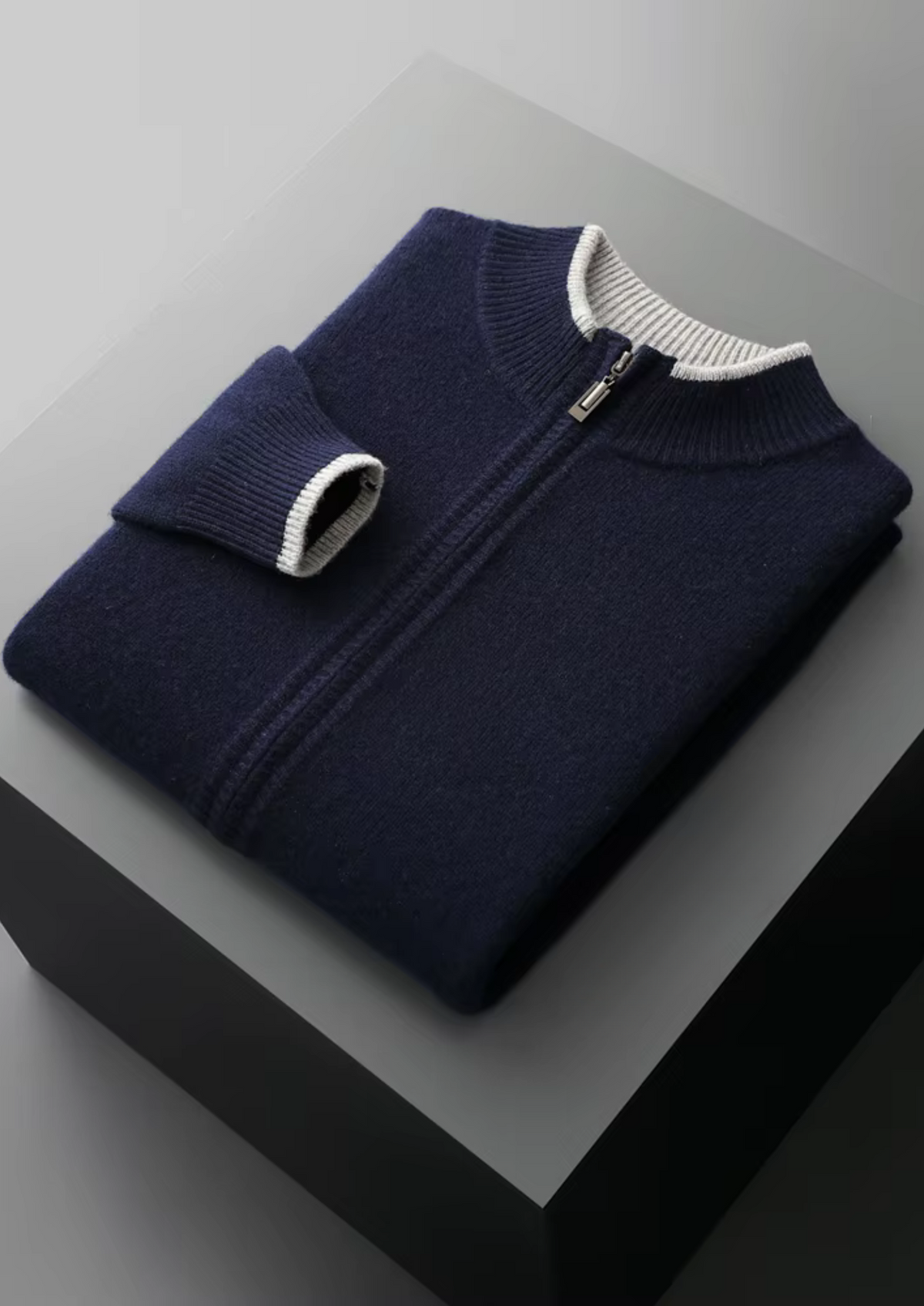 Herren Strickjacke mit Reißverschluss und Kontrastfarbenem Kragen – Ansicht 18
