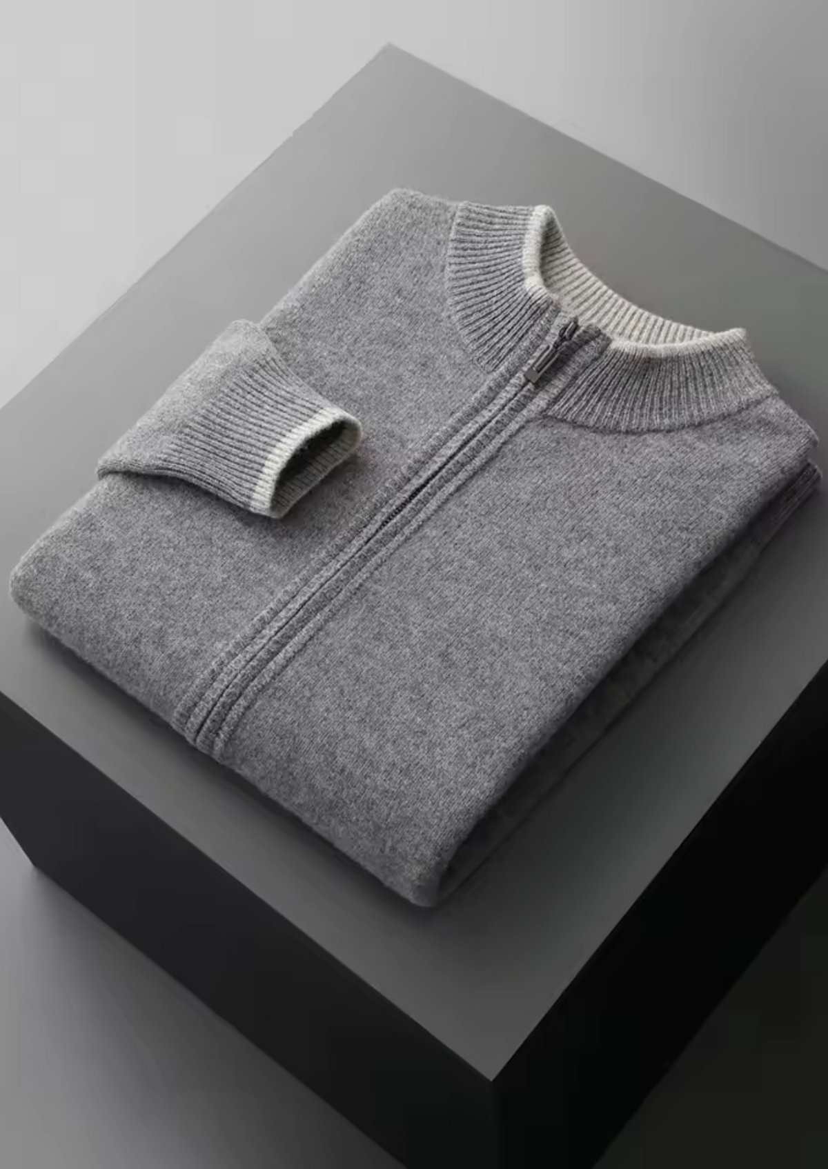 Herren Strickjacke mit Reißverschluss und Kontrastfarbenem Kragen – Ansicht 3