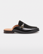 Herren Wildleder Slipper Mules mit Zierschnalle, Schwarz – Seitenansicht