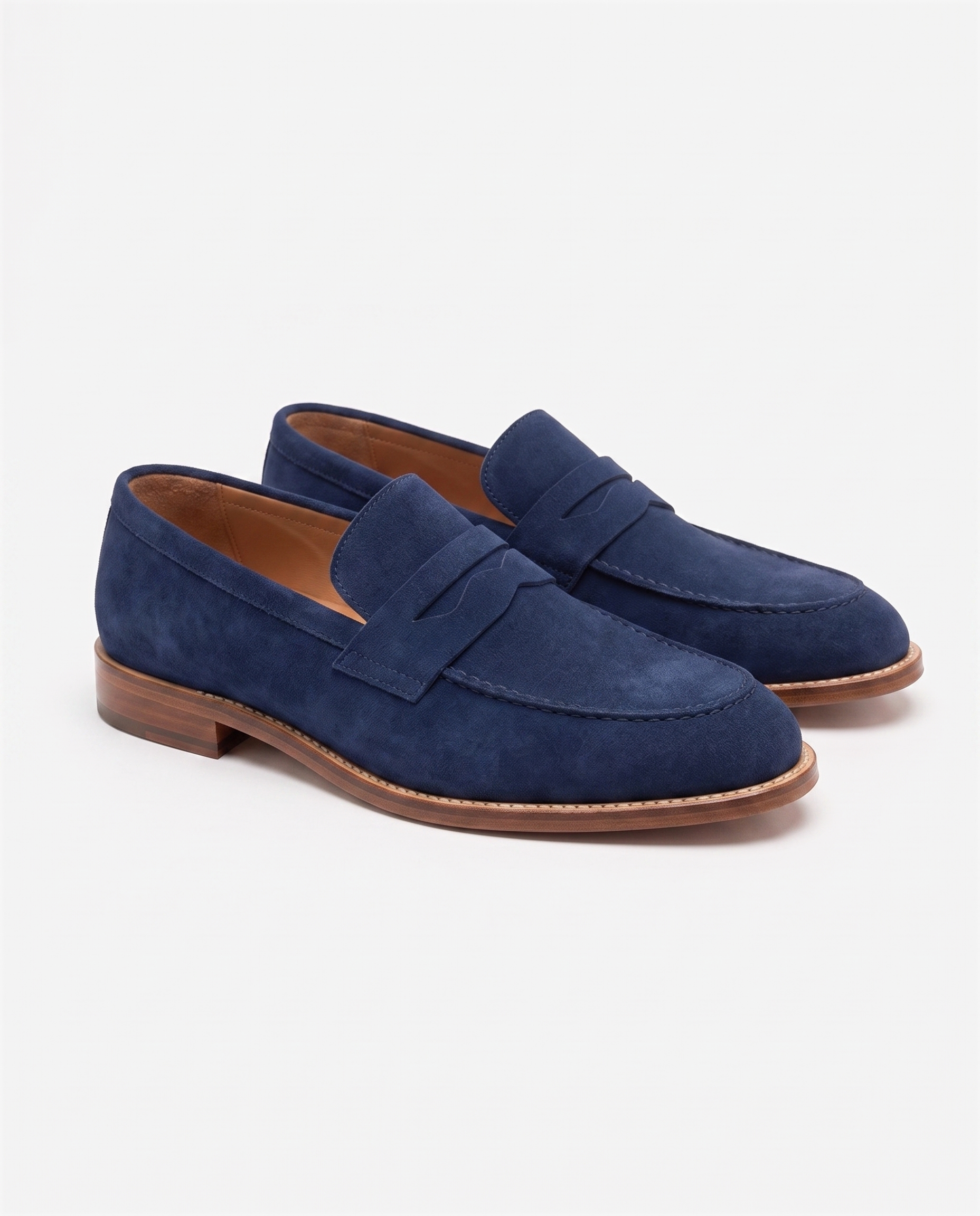 Herren Wildleder Slipper mit Zierriemen, Marineblau – Vorderansicht