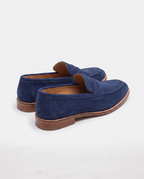Herren Wildleder Slipper mit Zierriemen, Marineblau – Rückansicht