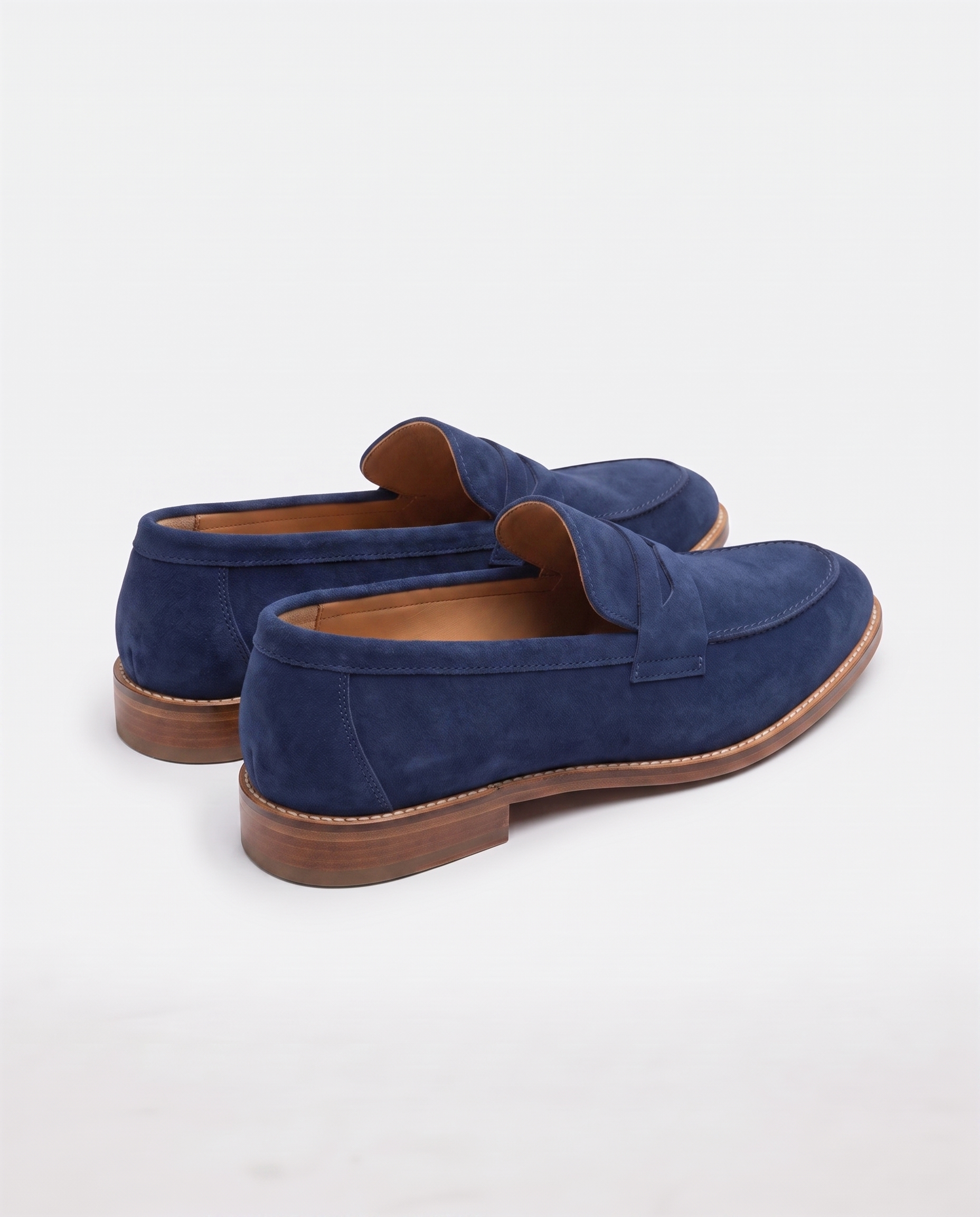 Herren Wildleder Slipper mit Zierriemen, Marineblau – Rückansicht