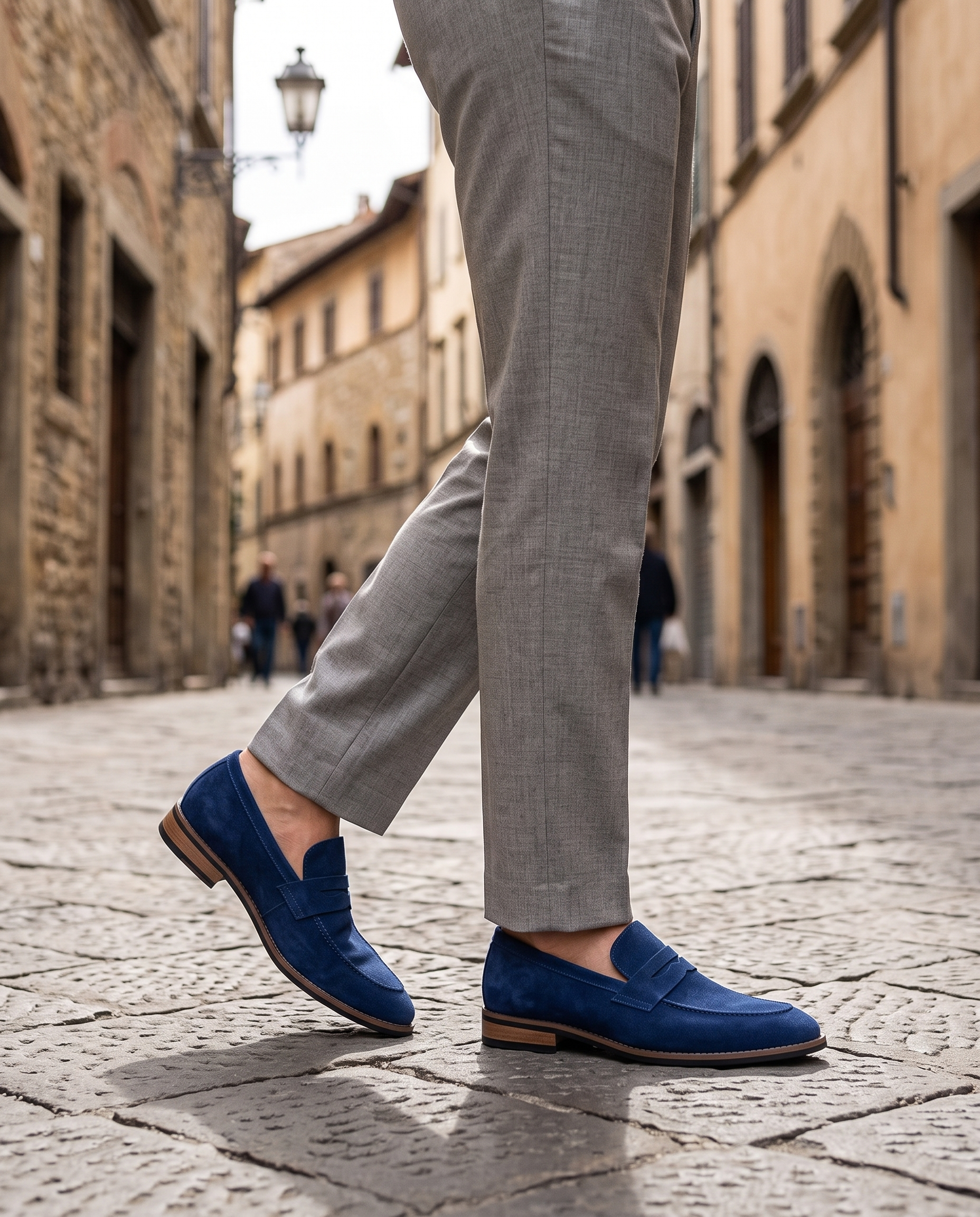 Herren Wildleder Slipper mit Zierriemen, Marineblau – Styling-Aufnahme