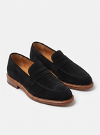 Herren Wildleder Slipper mit Zierriemen, Schwarz – Vorderansicht