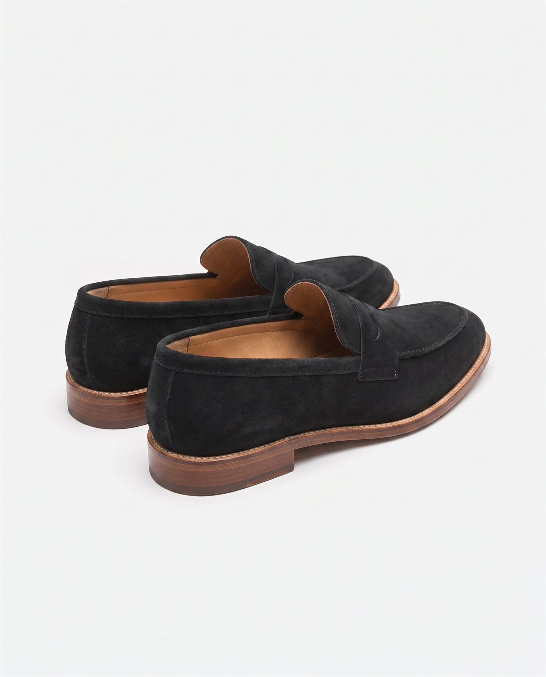 Herren Wildleder Slipper mit Zierriemen, Schwarz – Rückansicht