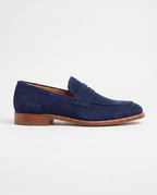 Herren Wildleder Slipper mit Zierriemen, Marineblau – Seitenansicht