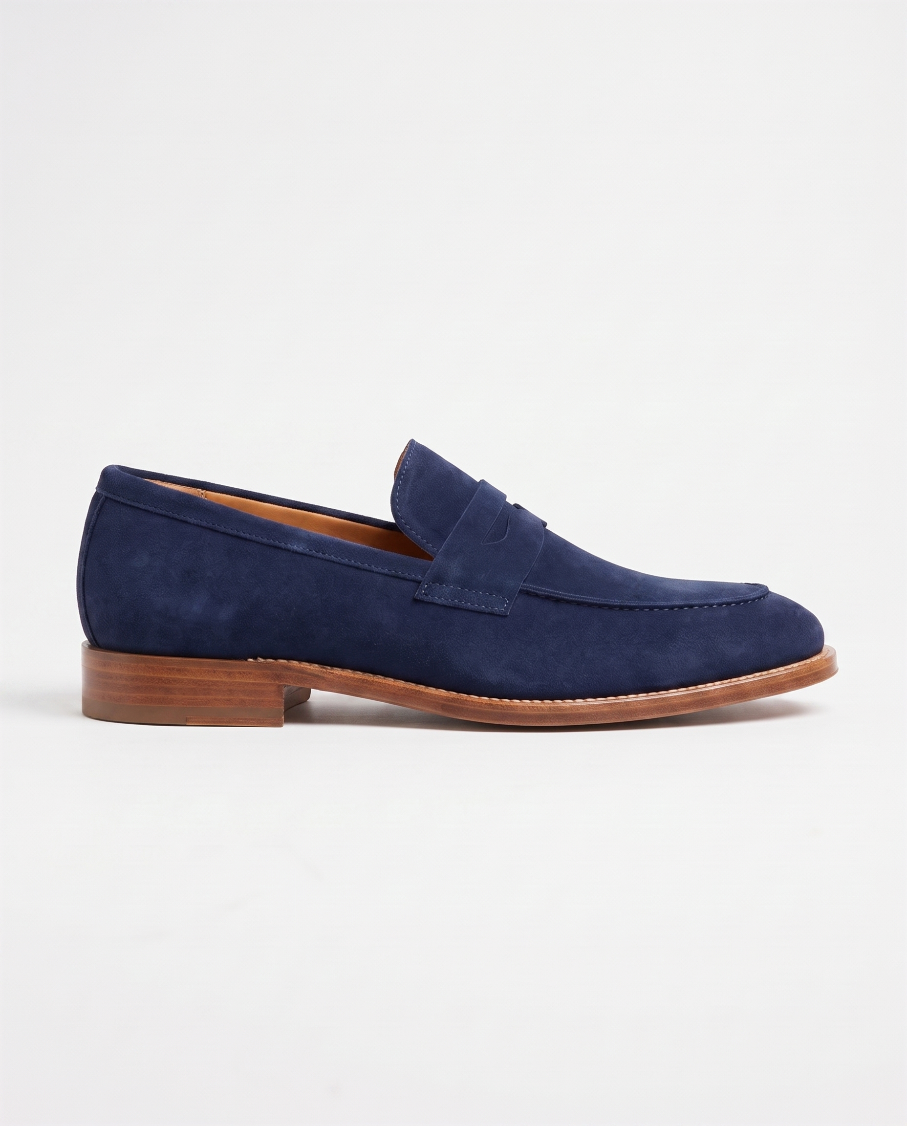 Herren Wildleder Slipper mit Zierriemen, Marineblau – Seitenansicht