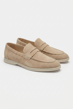 Herren Wildleder Penny Loafer mit weißer Flachsohle