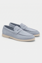 Herren Wildleder Penny Loafer mit weißer Flachsohle