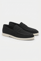 Herren Wildleder Penny Loafer mit weißer Flachsohle