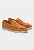 Herren Wildleder Penny Loafer mit weißer Flachsohle