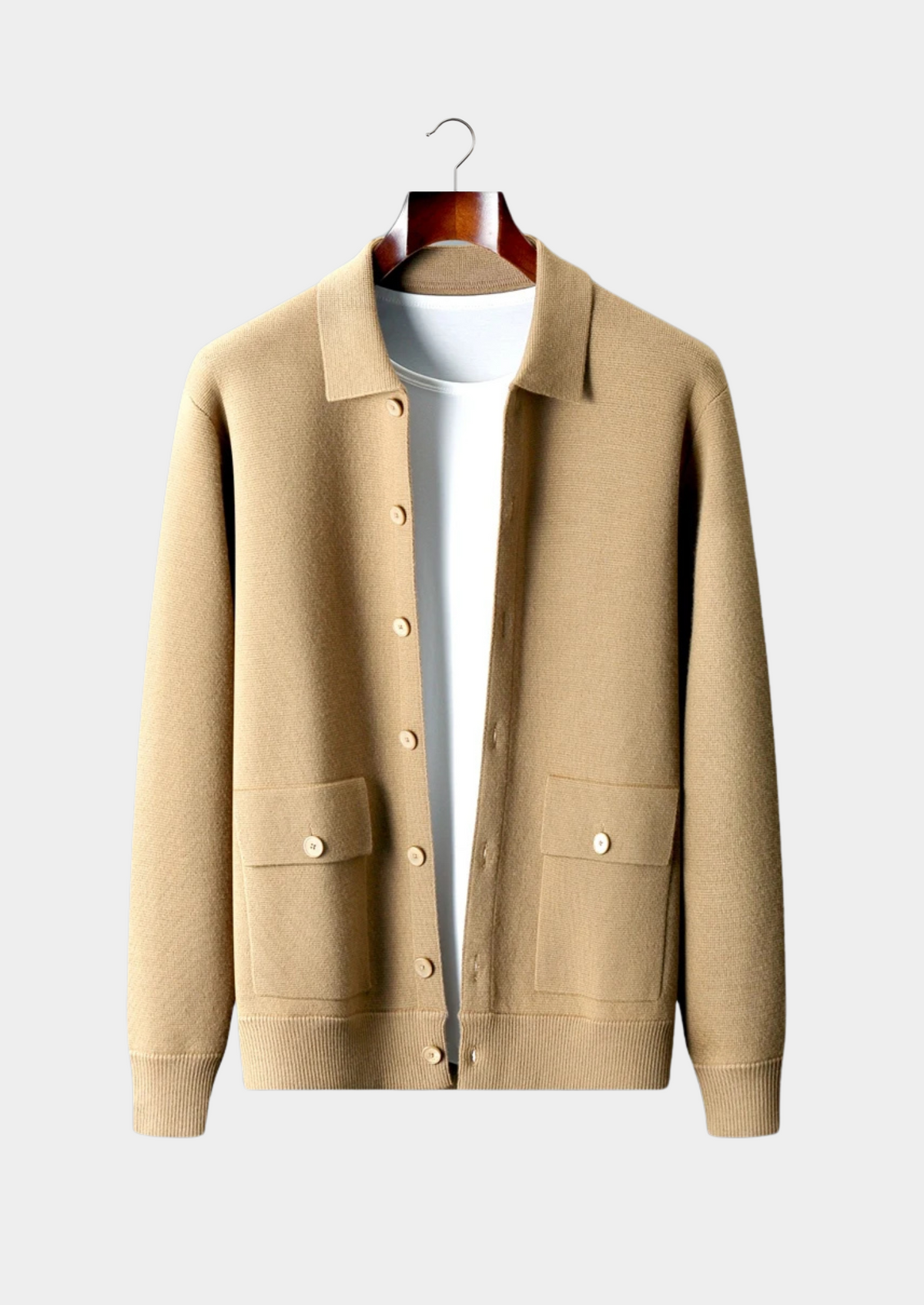 Herren Hemdjacke aus Strick mit Knopfleiste und Aufgesetzten Taschen