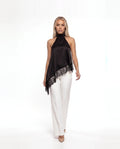 Damen Asymmetrisches Top mit Spitzenbesatz und Offenem Rücken 1