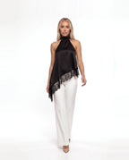 Damen Asymmetrisches Top mit Spitzenbesatz und Offenem Rücken 1