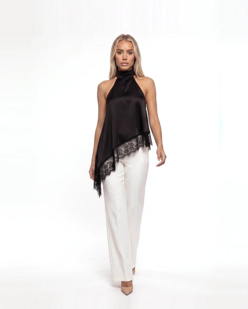 Damen Asymmetrisches Top mit Spitzenbesatz und Offenem Rücken 1