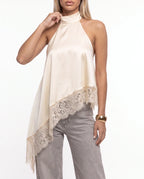 Damen Asymmetrisches Top mit Spitzenbesatz und Offenem Rücken 10