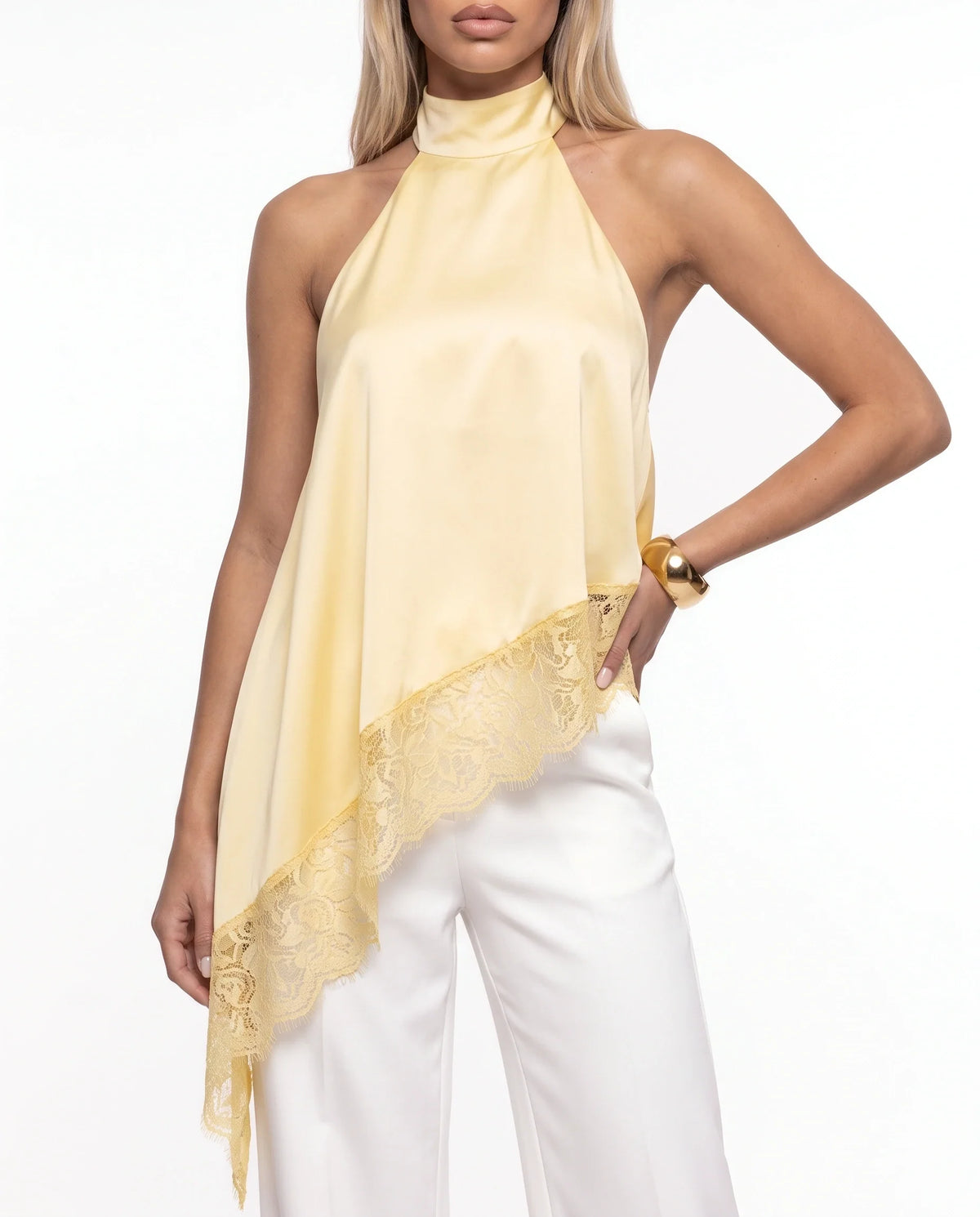 Damen Asymmetrisches Top mit Spitzenbesatz und Offenem Rücken 14