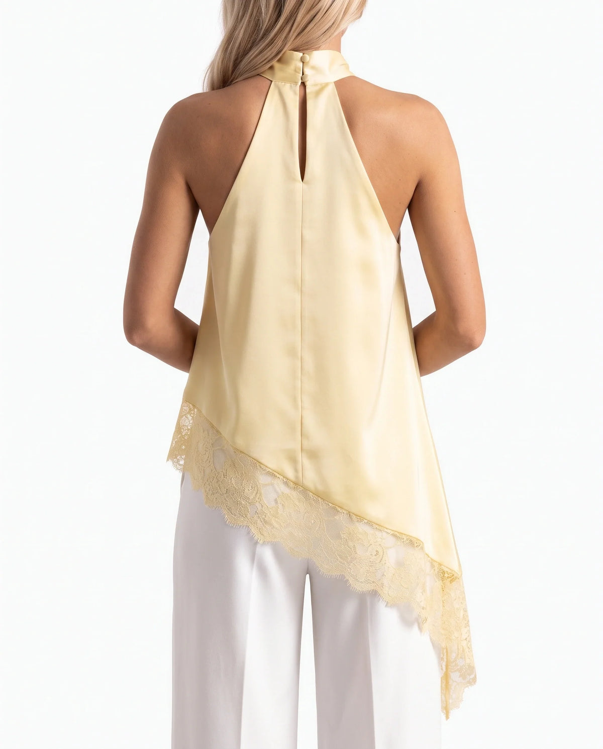 Damen Asymmetrisches Top mit Spitzenbesatz und Offenem Rücken 15