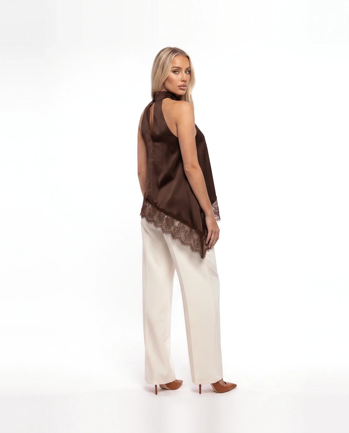 Damen Asymmetrisches Top mit Spitzenbesatz und Offenem Rücken 17