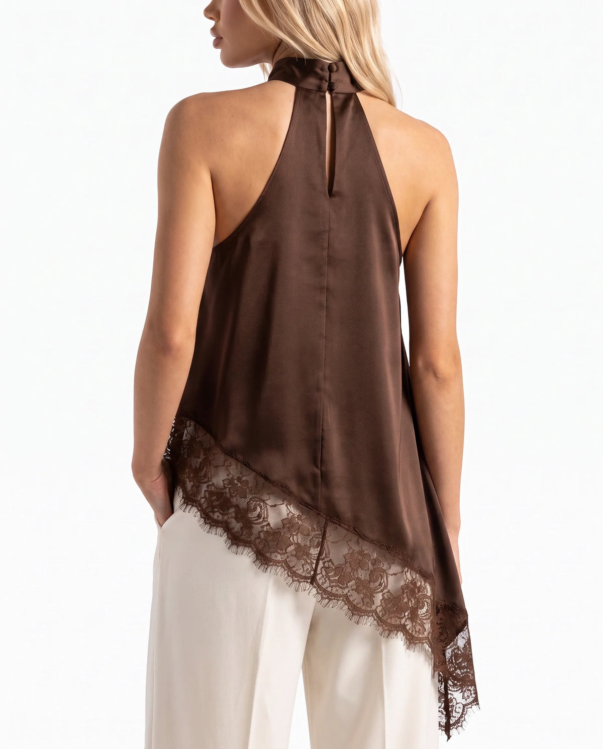 Damen Asymmetrisches Top mit Spitzenbesatz und Offenem Rücken 19