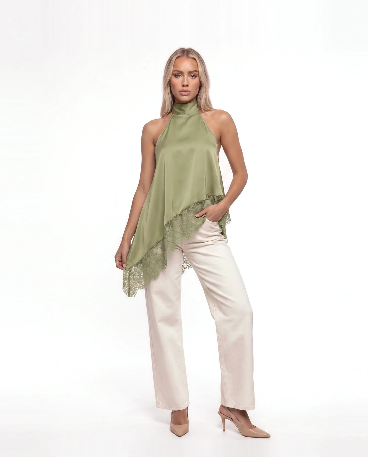 Damen Asymmetrisches Top mit Spitzenbesatz und Offenem Rücken 21