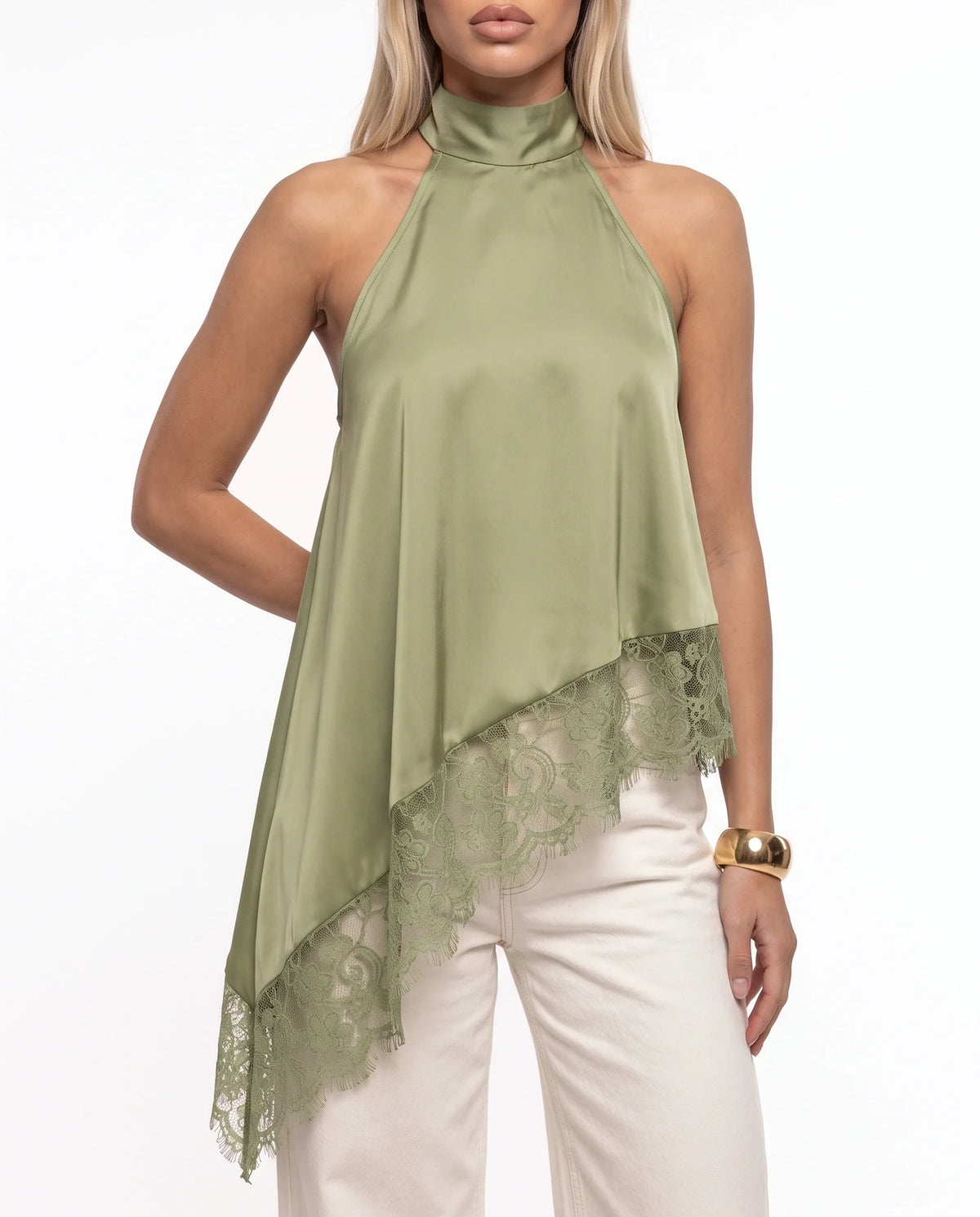 Damen Asymmetrisches Top mit Spitzenbesatz und Offenem Rücken 22