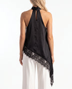 Damen Asymmetrisches Top mit Spitzenbesatz und Offenem Rücken 3