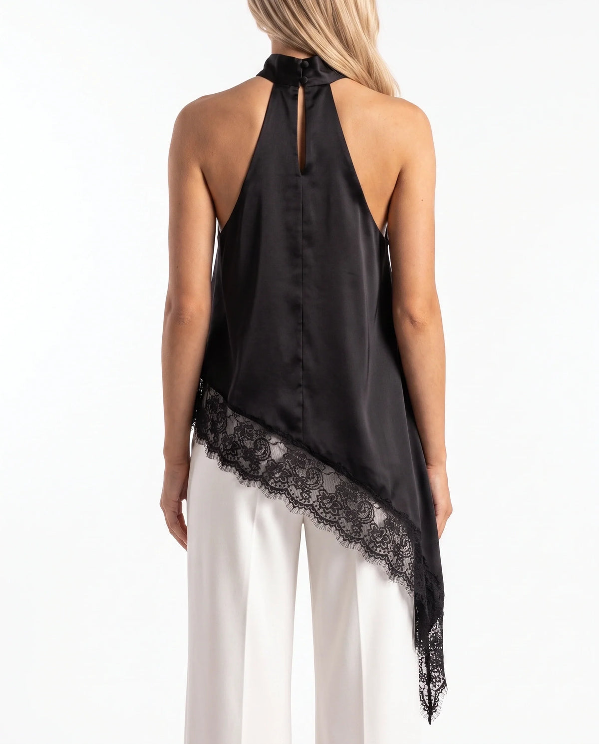 Damen Asymmetrisches Top mit Spitzenbesatz und Offenem Rücken 3