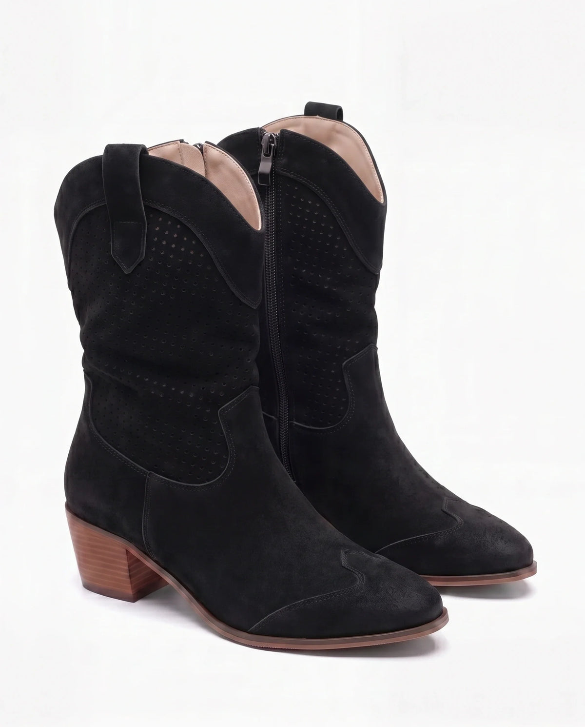 Damen Cowboystiefel aus Wildleder mit Perforiertem Schaft 10