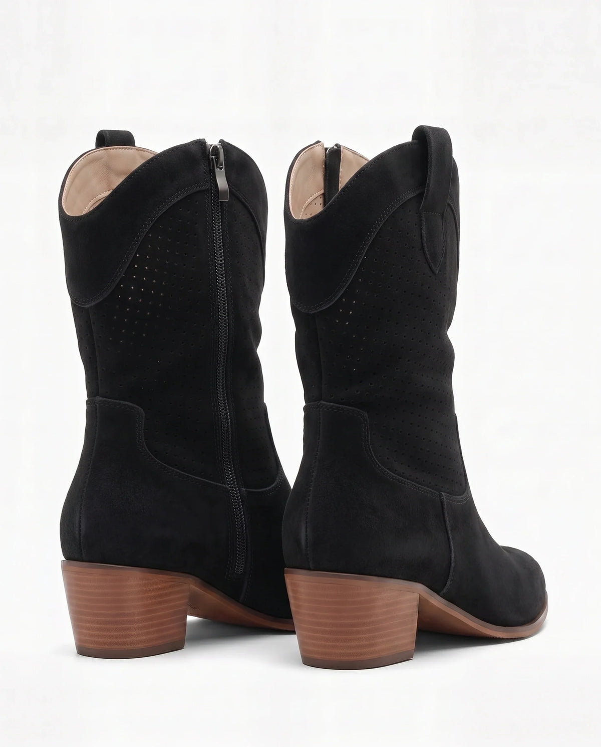 Damen Cowboystiefel aus Wildleder mit Perforiertem Schaft 11