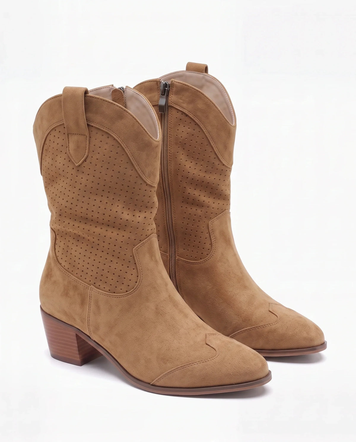 Damen Cowboystiefel aus Wildleder mit Perforiertem Schaft 14