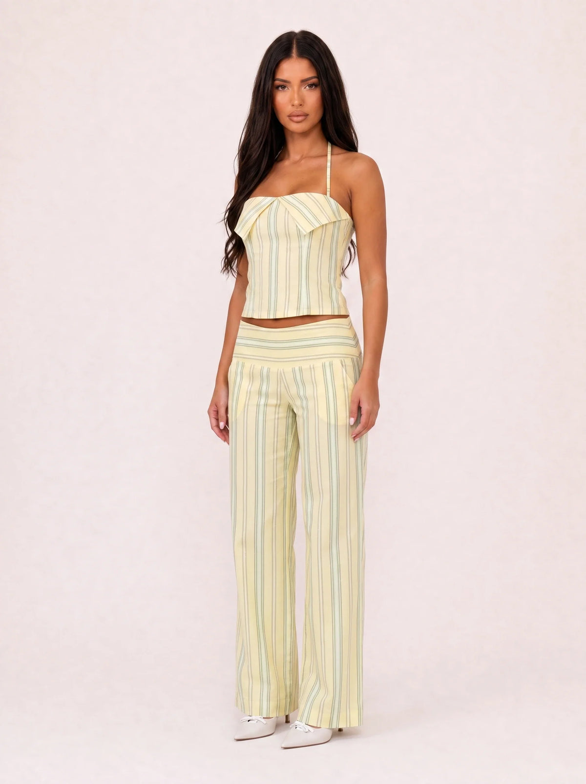 Damen Gestreiftes Set mit Korsagentop und Weiter Hose 1