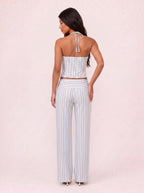 Damen Gestreiftes Set mit Korsagentop und Weiter Hose 10