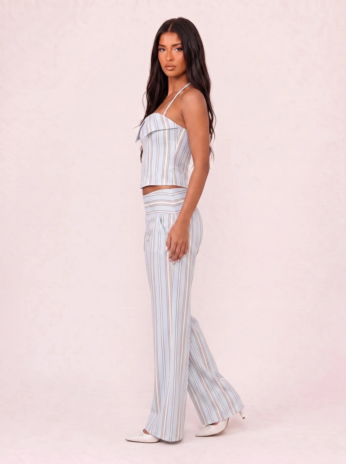 Damen Gestreiftes Set mit Korsagentop und Weiter Hose 11
